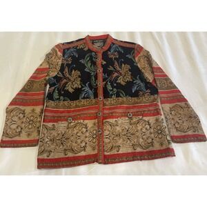 Vintage Sag Harbor Jacket Womens Size Large Tapestry Floral Boho Artsy Blazer